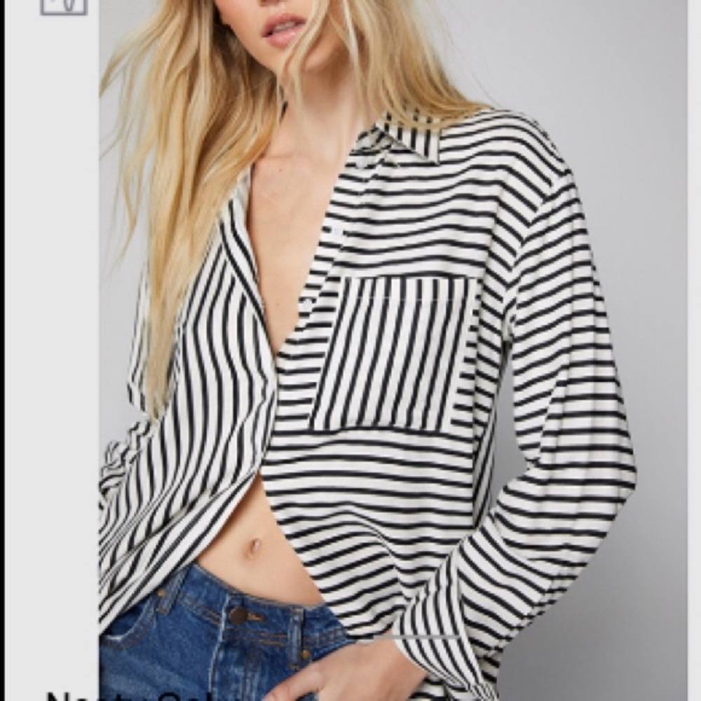CHARLIE B Women mixed-stripe button-down Casual shirt | L